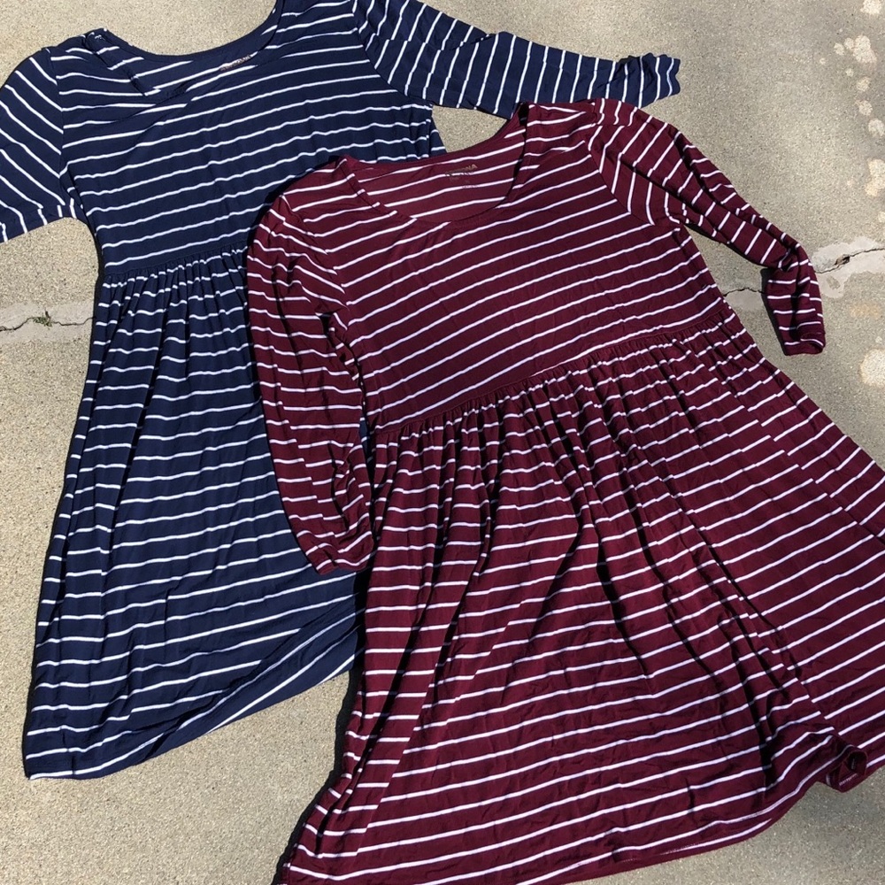 Long serve cotton dresses striped